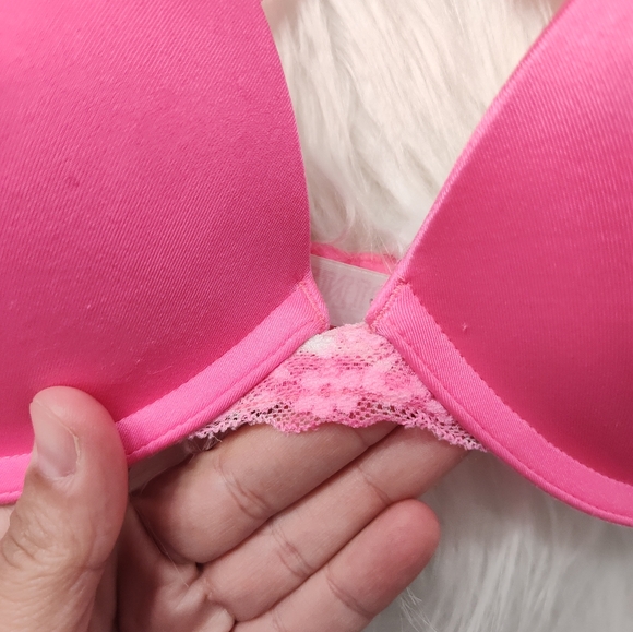 💗 Vintage Victoria’s Secret PINK Push-Up Lace Cross Back Bra, Hot Pink, 34D - Picture 6 of 9